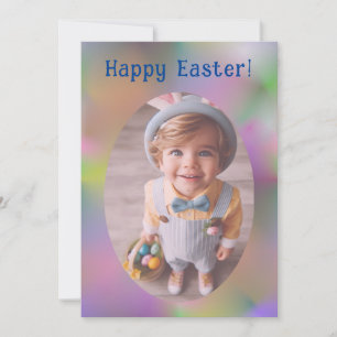 Personalised Oval Photo Chic Rainbow Happy Easter Holiday Card