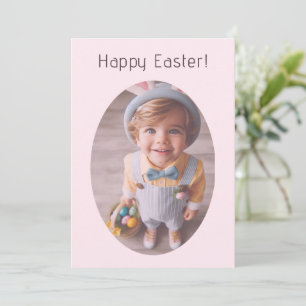 Personalised Oval Photo Elegant Pink Happy Easter Holiday Card