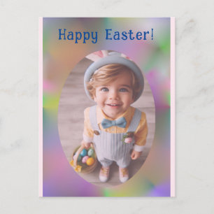 Personalised Oval Photo Rainbow Blue Happy Easter Holiday Postcard