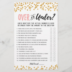 Personalised Over or Under Bridal Shower game