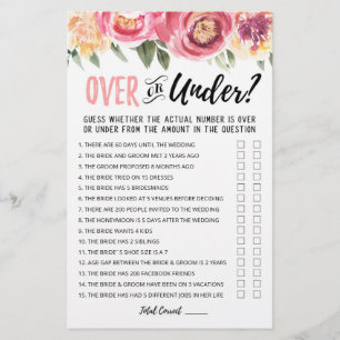 Personalised Over or Under Bridal Shower game