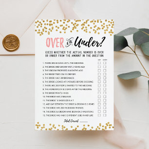 Personalised Over or Under Bridal Shower game Card