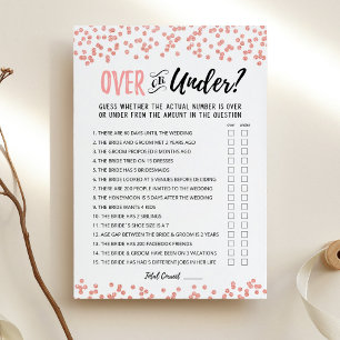Personalised Over or Under Bridal Shower game Card