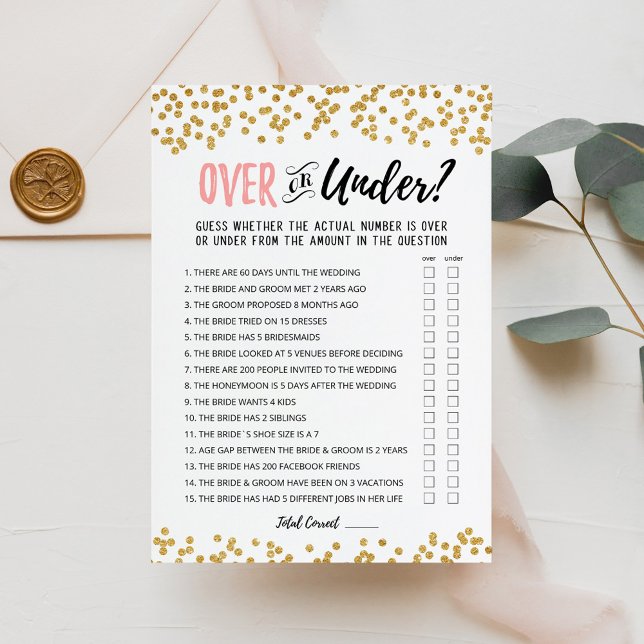 Personalised Over or Under Bridal Shower game Card (Creator Uploaded)