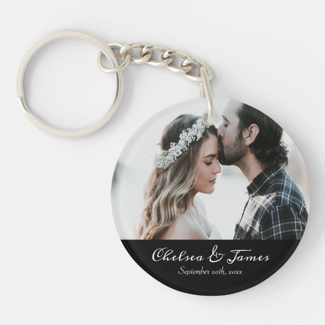 Personalised Overlay Photo Calligraphy Date Name   Key Ring (Front)