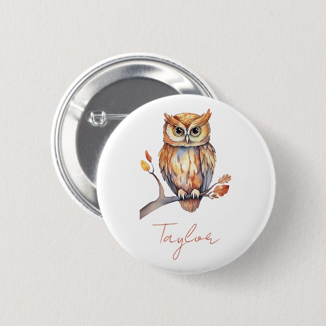 Personalised Owl 6 Cm Round Badge (Front & Back)