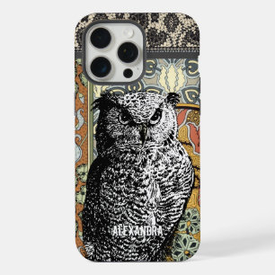 Personalised Owl Art Nouveau Floral iPhone 15 Pro Max Case