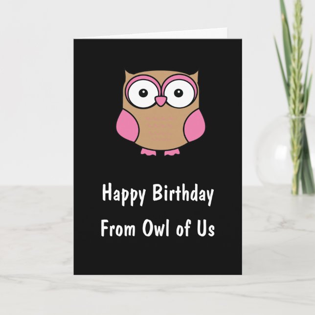 Personalised Owl Birthday Pink Card (Front)