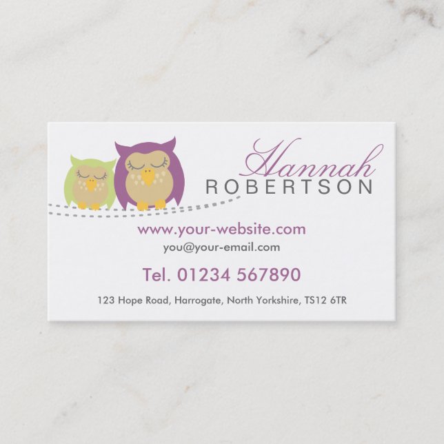 Personalised Owl Business Cards (Front)