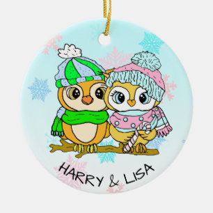 Personalised Owl Couple Christmas Ceramic Tree Decoration