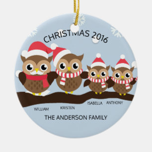 Personalised Owl Family Of 4 Christmas Ceramic Tree Decoration