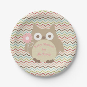 Personalised Owl Girl Baby Shower Colourful Paper Plate