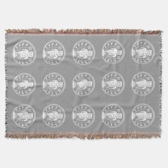 Personalised Owl Grey and Any Colour Medallion Throw Blanket (Front)