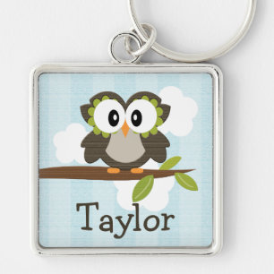 Personalised Owl Keychain Keyring Blue