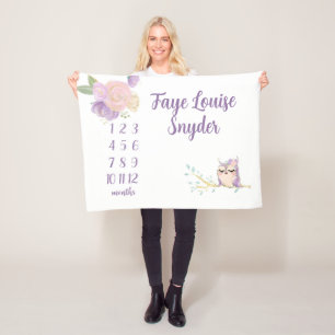 Personalised Owl Monthly Milestone Blanket Newborn