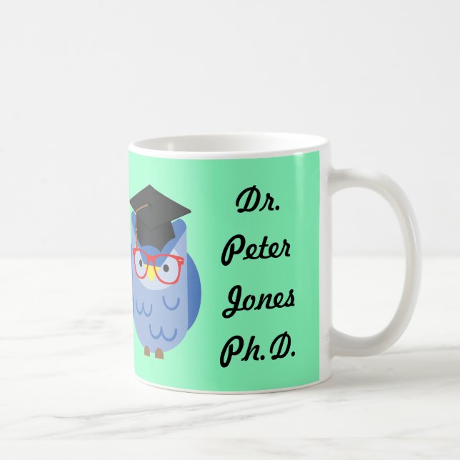 Personalised Owl PhD Graduation Mug (Right)