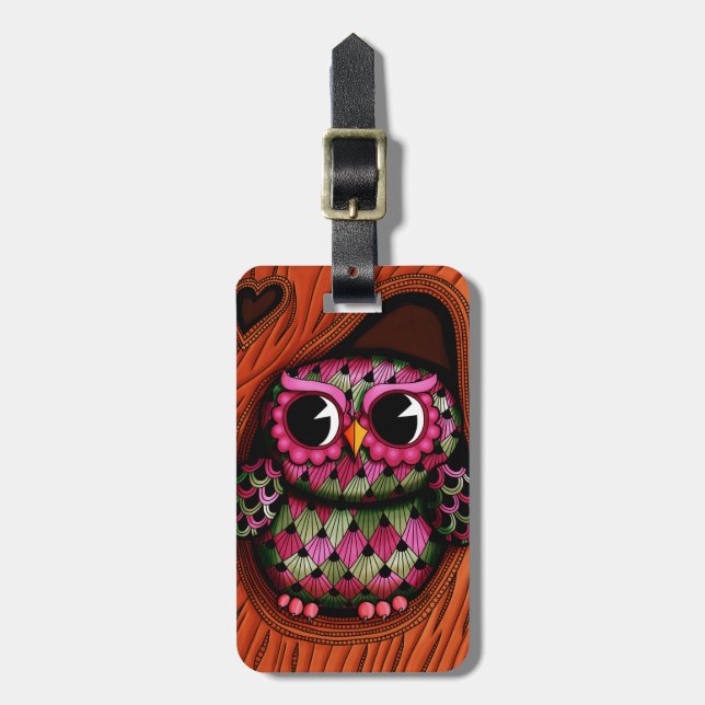 Personalised Owl Tree Luggage Tag (Front Vertical)