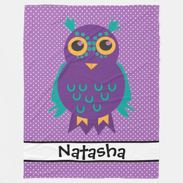 Personalised Owl with polka Dots Fleece Blanket (Front)