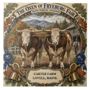 Personalised Oxen of Fryeburg Fair Maine Tile