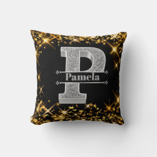 Personalised P Initial Silver Monogram Your Name Cushion