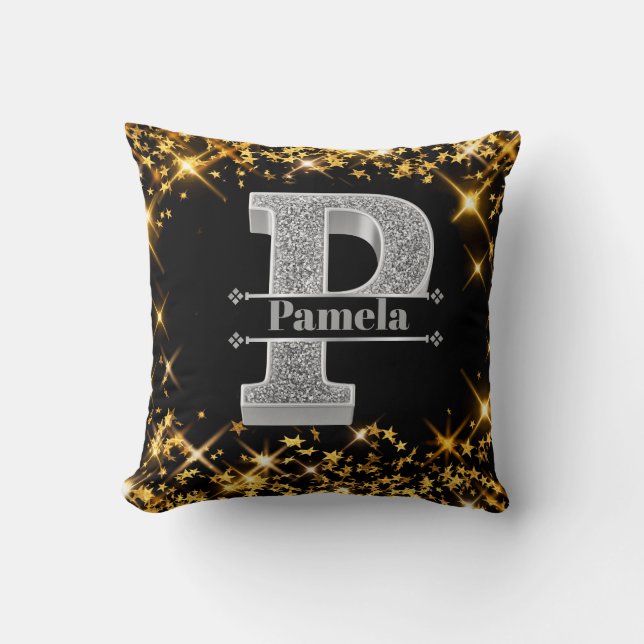Personalised P Initial Silver Monogram Your Name   Cushion (Front)