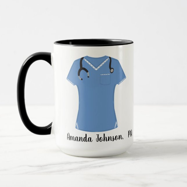 Personalised PA Physician Assistant Blue Scrubs Mug (Left)