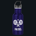 Personalised padel tennis racket sports 532 ml water bottle<br><div class="desc">Personalised monogram gift padel racket tennis sports water bottle. Blue stainles steel metallic colour. Sporty gift idea for coach, players, team mates and sports fans. Modern typography design with custom name, funny quote, slogan or monogram. Create your own unique monogrammed drink bottle. Suitable for men women and kids / children....</div>