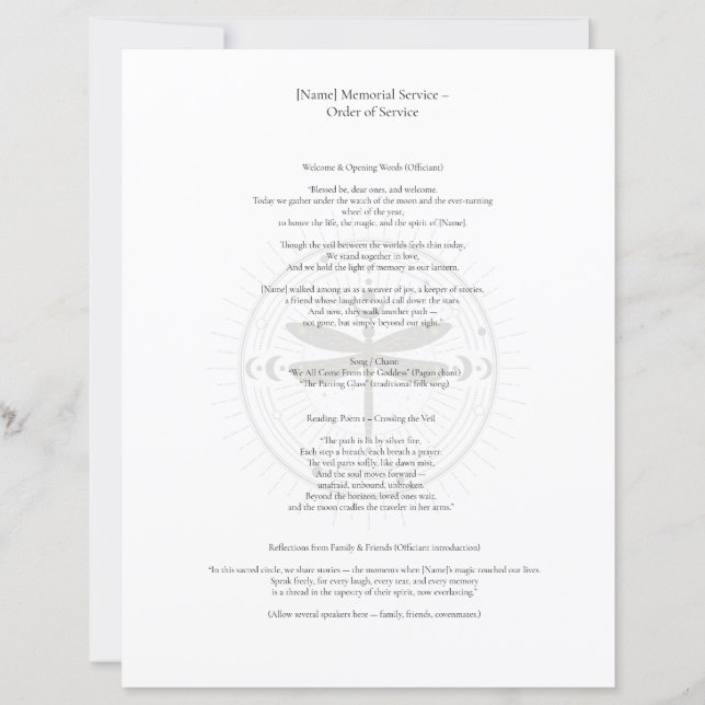 Personalised Pagan Officiant Eulogy  (Front)