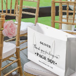 Personalised Page Boy Black and White Thank You Large Gift Bag<br><div class="desc">Personalised PAGE BOY gift bag with a black and white colour palette. The name template is set up ready for you to add the page boy's name as well as the bride & groom's names and wedding date. The thank you wording reads "Thank you for being our page boy" in...</div>