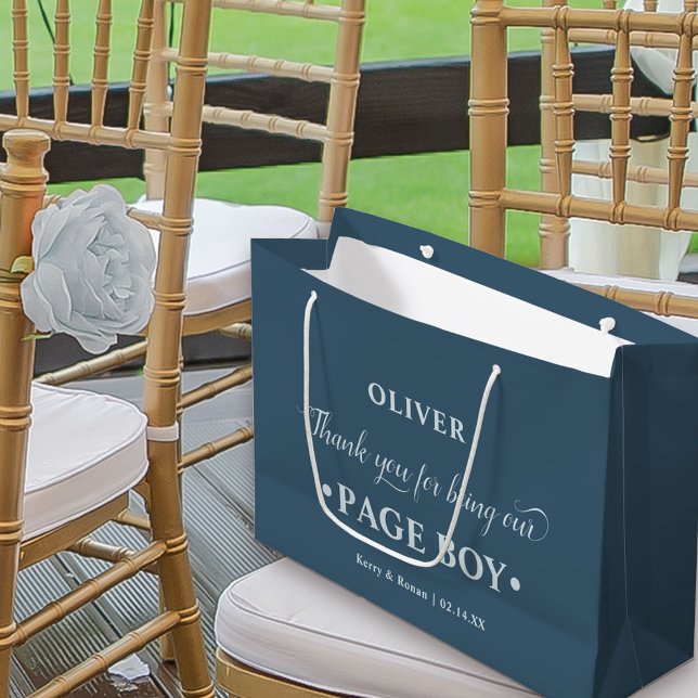 Personalised Page Boy Blue Thank You Large Gift Bag (Dusty Blue Wedding Thank You Gift Bag for Page Boy)