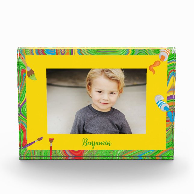 Personalised Paint Brush Theme Colourful Photo Block (Front)