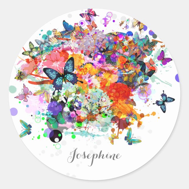 Personalised Paint splash Butterflies Pop Art Classic Round Sticker (Front)