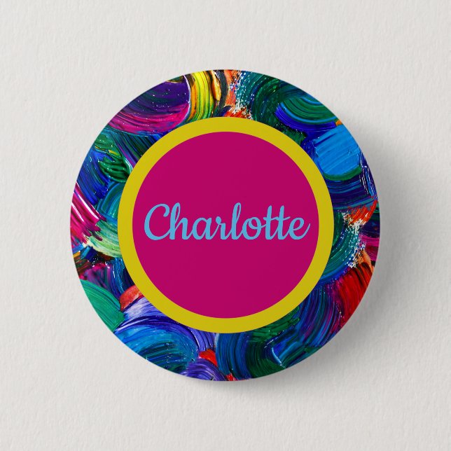 Personalised Painted Bright Paint Colours 6 Cm Round Badge (Front)