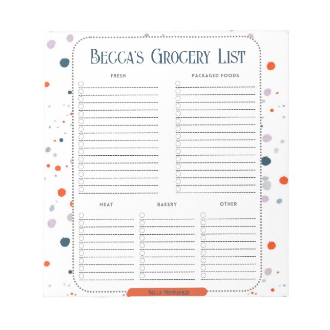 Personalised Painted Dots Grocery List Notepad (Front)