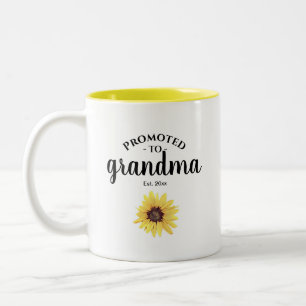 Personalised Painted Sunflower Promoted to Grandma Two-Tone Coffee Mug