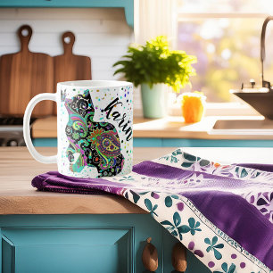 Personalised Paisley cat and butterfly Coffee Mug