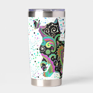 Personalised Paisley cat and butterfly Coffee Mug Insulated Tumbler