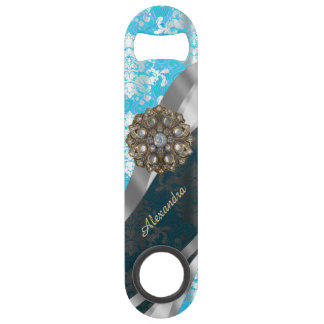 Personalised pale blue pretty girly damask pattern