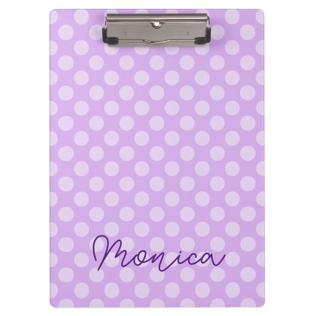 Personalised Pale Lavender Polka Dot Clipboard (Front)
