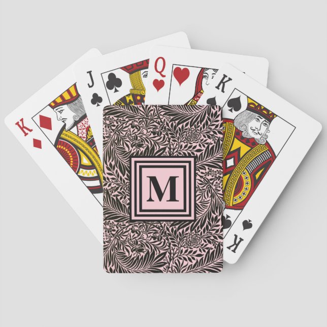 Personalised Pale Pink Botanical Pattern Monogram Playing Cards (Back)