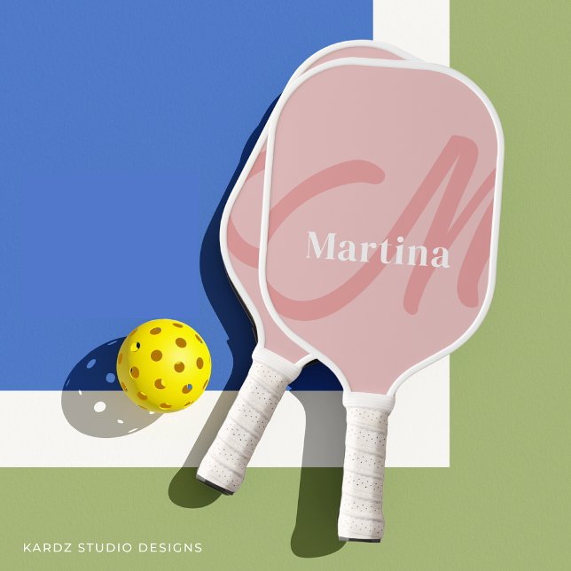 Personalised Pale Pink Monogram Initial Pickleball Paddle (Front and back of paddle has the same design. Personalize with initial and name.)
