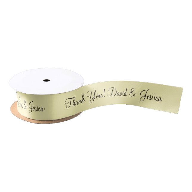 Personalised pale yellow wedding favour ribbon satin ribbon (Spool)