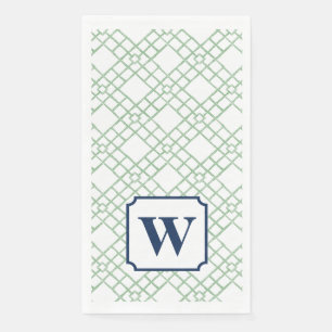 Personalised Palm Beach Green Lattice Monogram Napkin