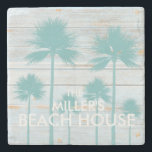 Personalised Palm Tree Beach House Stone Coaster<br><div class="desc">Palm tree on rustic wood design personalised beach house coasters. Customise with your last name. If you'd like different wording added to this design,  feel free to contact me through my store.</div>