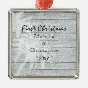 Personalised Palm Trees ~ Wood Beach 1st Christmas Metal Tree Decoration