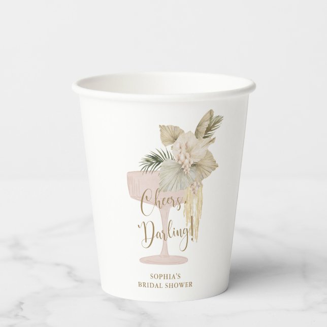Personalised Palms and Prosecco Bridal Shower Paper Cups (Back)