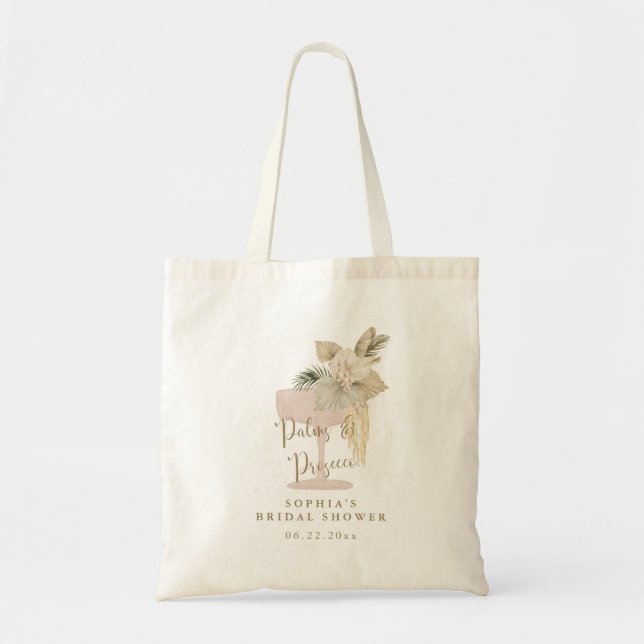 Personalised Palms and Prosecco bridal Tote Bag (Front)