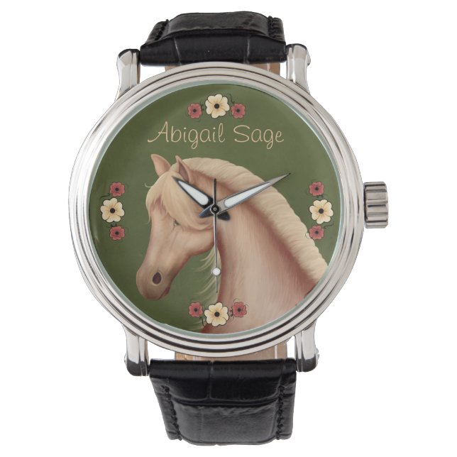 Personalised Palomino and Flowers Horse Watch (Front)