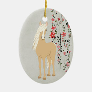 Personalised Palomino Pony and Flowers Horse Ceramic Tree Decoration