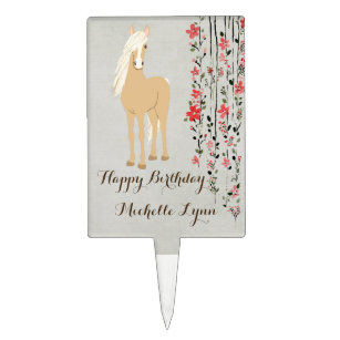 Personalised Palomino Pony Flowers Horse Birthday Cake Pick